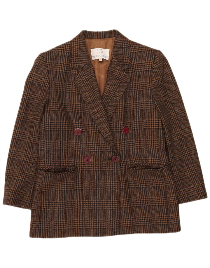 Vintage Womens Double Breasted Blazer Jacket IT 46 Large Brown Houndstooth