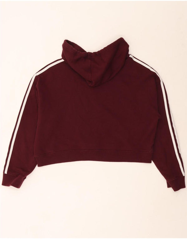 ADIDAS Womens Oversized Crop Hoodie Jumper UK 14 Medium  Burgundy Cotton