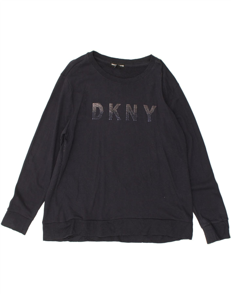 DKNY Womens Graphic Sweatshirt Jumper UK 16 Large Navy Blue | Vintage Dkny | Thrift | Second-Hand Dkny | Used Clothing | Messina Hembry 