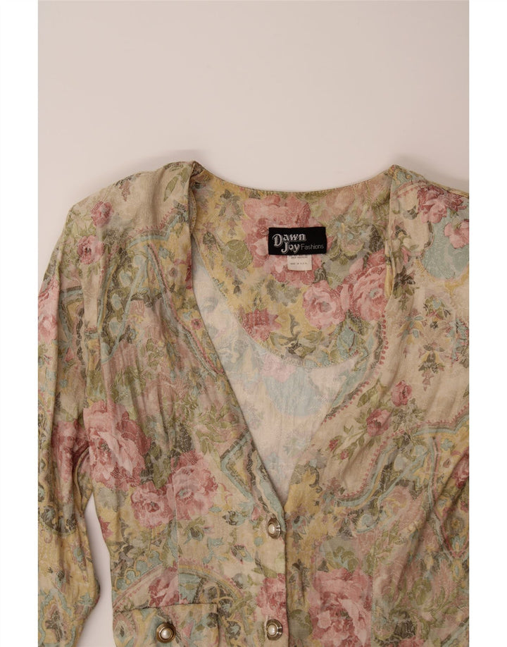 VINTAGE Womens 3 Button Blazer Jacket UK 14 Medium Beige Floral Polyester Vintage Vintage and Second-Hand Vintage from Messina Hembry 