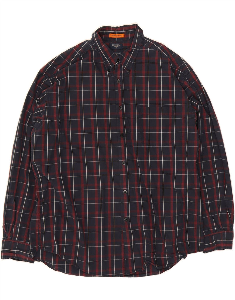 DOCKERS Mens Shirt 2XL Navy Blue Check Cotton Vintage Dockers and Second-Hand Dockers from Messina Hembry 