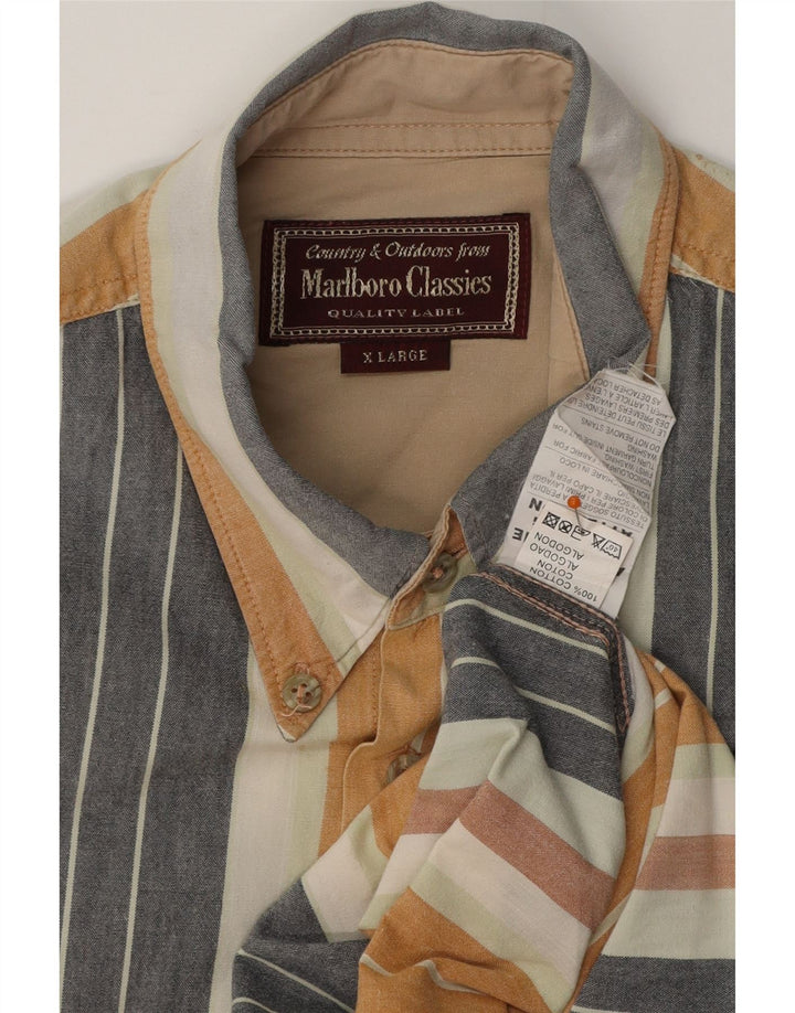 MARLBORO CLASSICS Mens Short Sleeve Shirt XL Multicoloured Striped Cotton