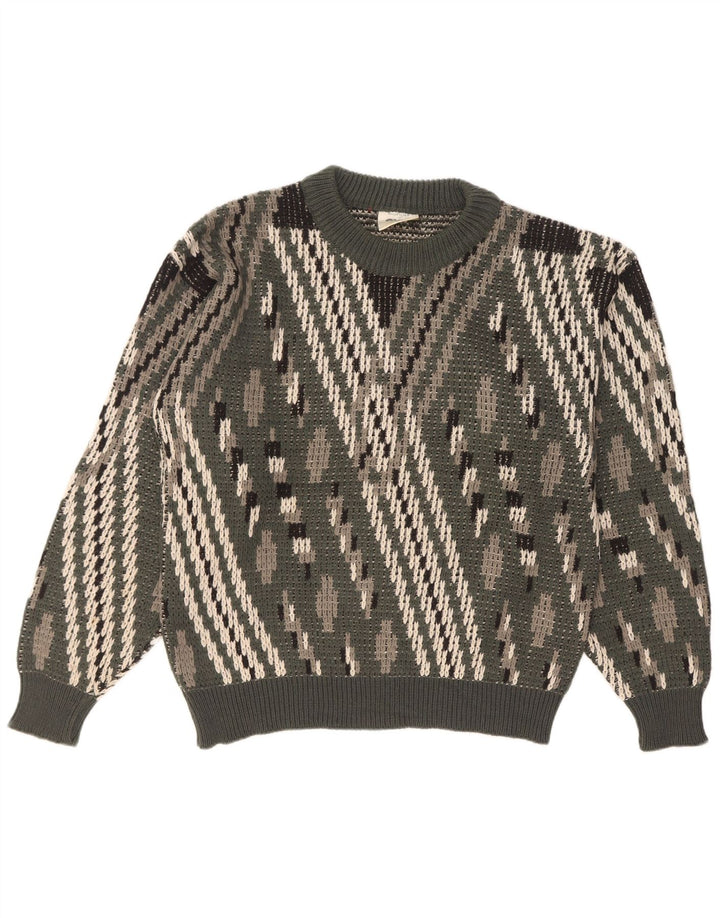 Ciao Mens Crew Neck Jumper Sweater Large Green Striped Wool