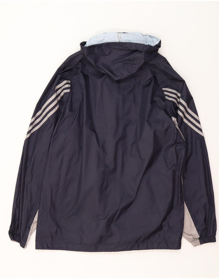 ADIDAS Mens Hooded Rain Jacket UK 38/40 Medium Navy Blue Colourblock