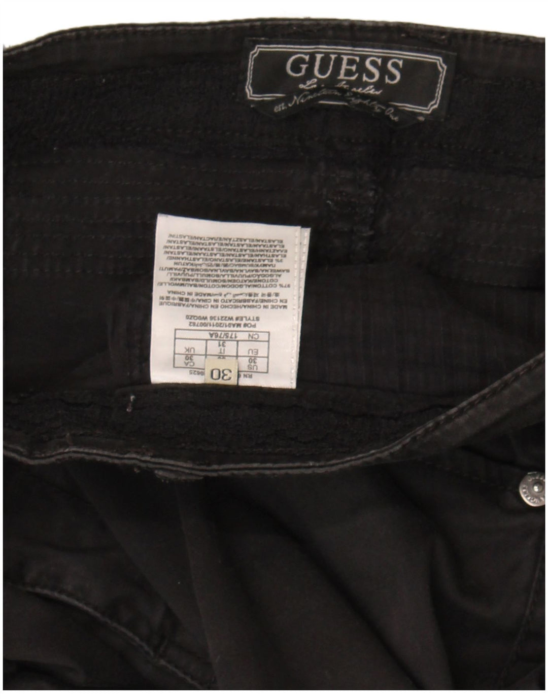 Guess Womens Cropped Trousers W30 L25 Black Cotton