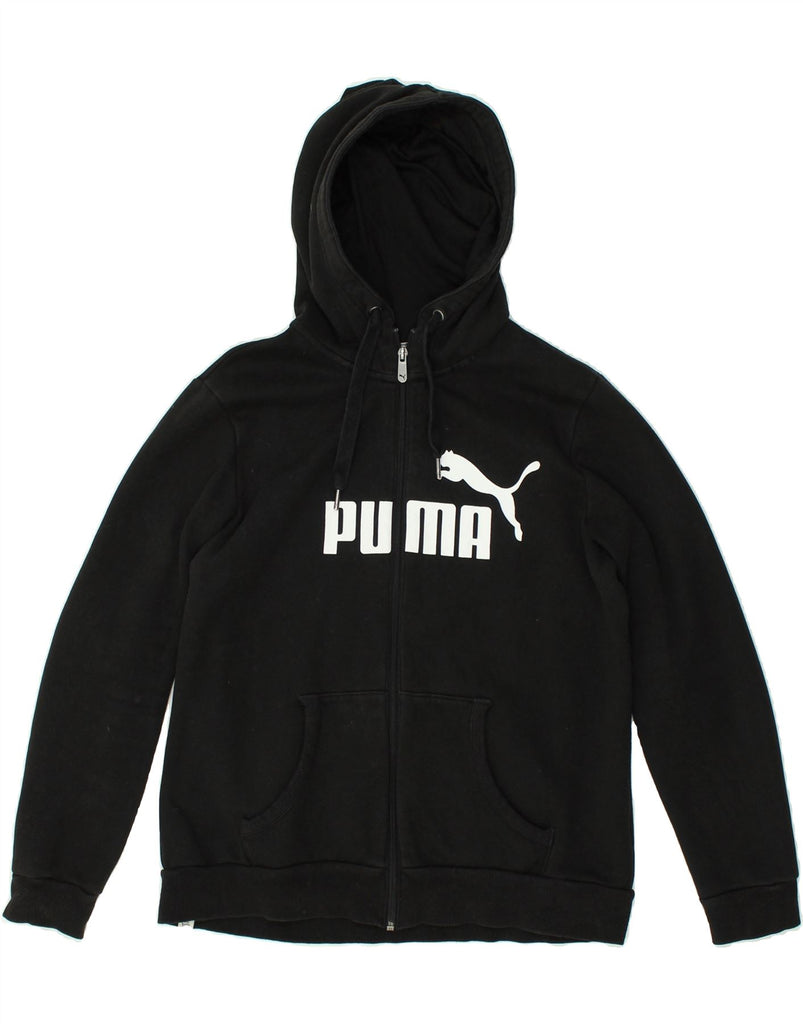 PUMA Womens Graphic Zip Hoodie Sweater UK 14 Large Black Cotton | Vintage Puma | Thrift | Second-Hand Puma | Used Clothing | Messina Hembry 