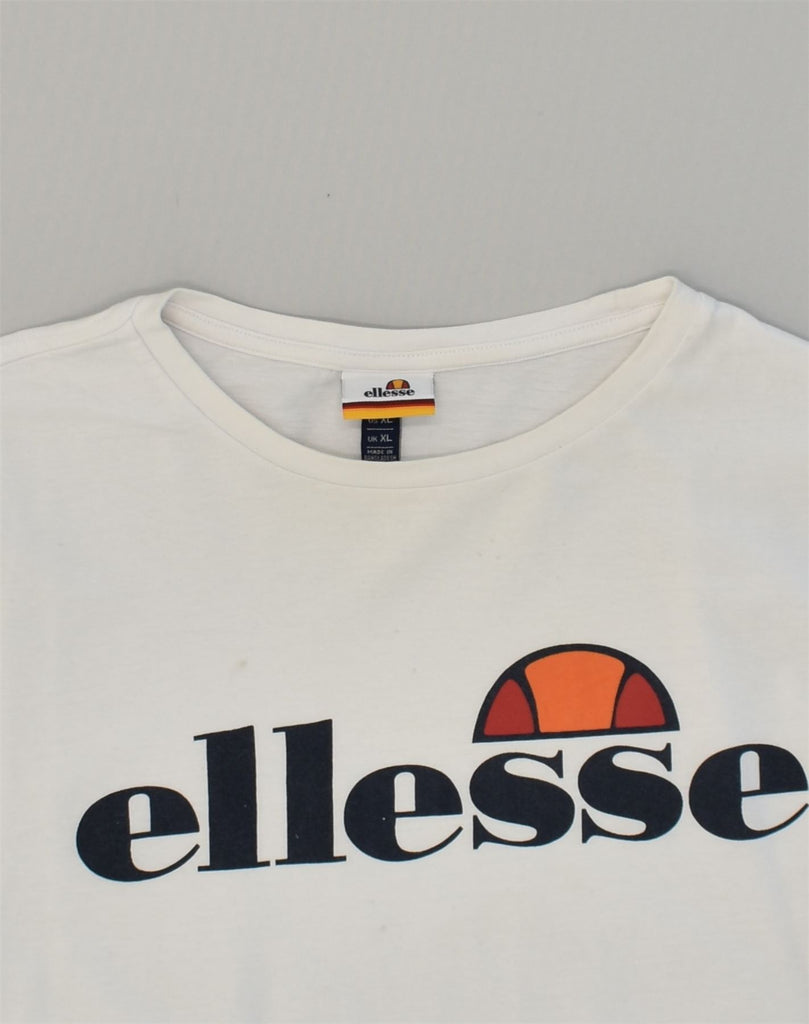 ELLESSE Womens Graphic T-Shirt Top UK 18 XL White Cotton | Vintage Ellesse | Thrift | Second-Hand Ellesse | Used Clothing | Messina Hembry 