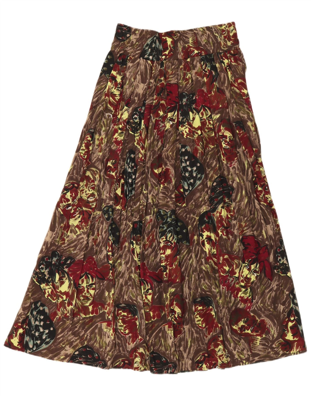Vintage Womens Graphic Pleated Skirt Medium W30 Brown Viscose