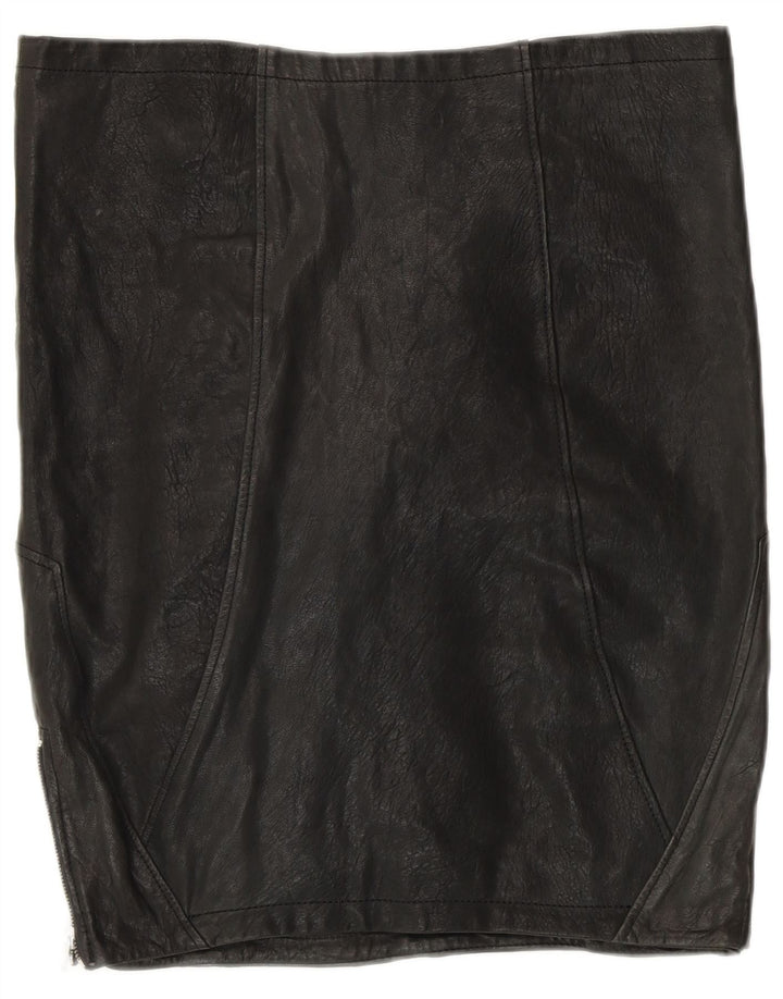 VINTAGE Womens Leather Skirt UK 12 Medium W30  Black Patchwork Leather