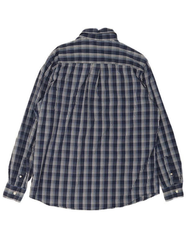 Chaps Mens Stretch Shirt Large Navy Blue Check Cotton