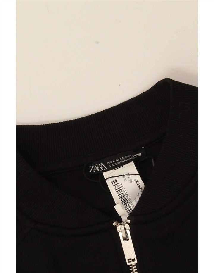 Zara Womens Bomber Jacket UK 16 Large Black Cotton