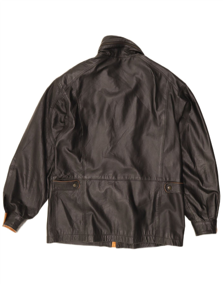 Vintage Mens Hooded Leather Jacket UK 40 Large Black Leather