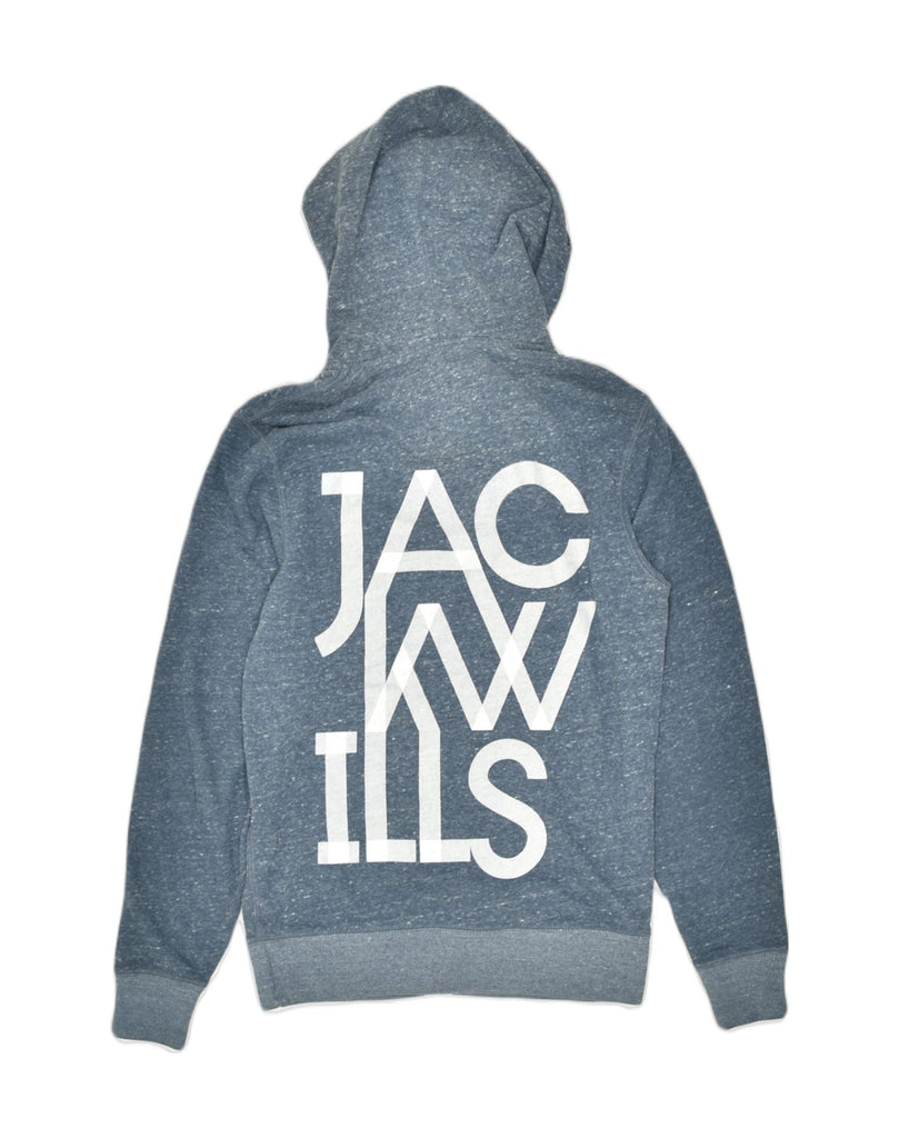 JACK WILLS Mens Graphic Zip Hoodie Sweater Small Blue Flecked Polyester | Vintage | Thrift | Second-Hand | Used Clothing | Messina Hembry 