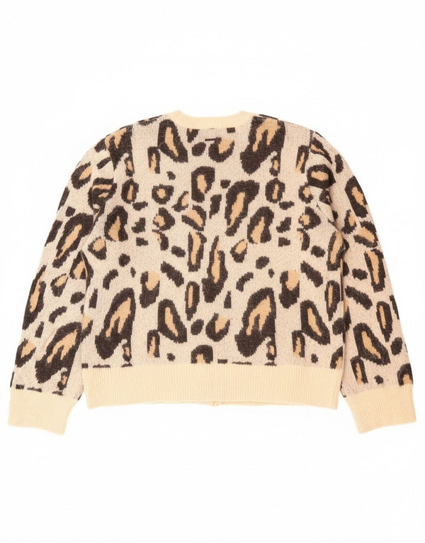 Volcom Womens Crew Neck Jumper Sweater UK 16 Large Beige Animal Print