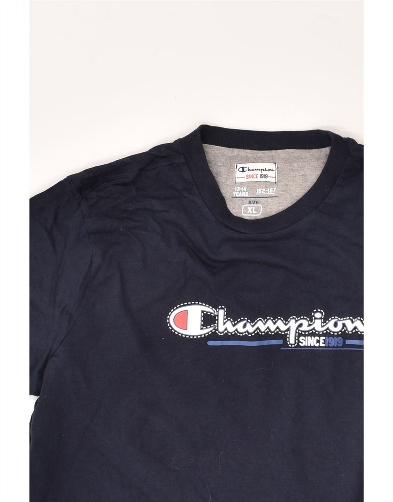 CHAMPION Boys Graphic Top Long Sleeve 13-14 Years XL Navy Blue Cotton | Vintage Champion | Thrift | Second-Hand Champion | Used Clothing | Messina Hembry 