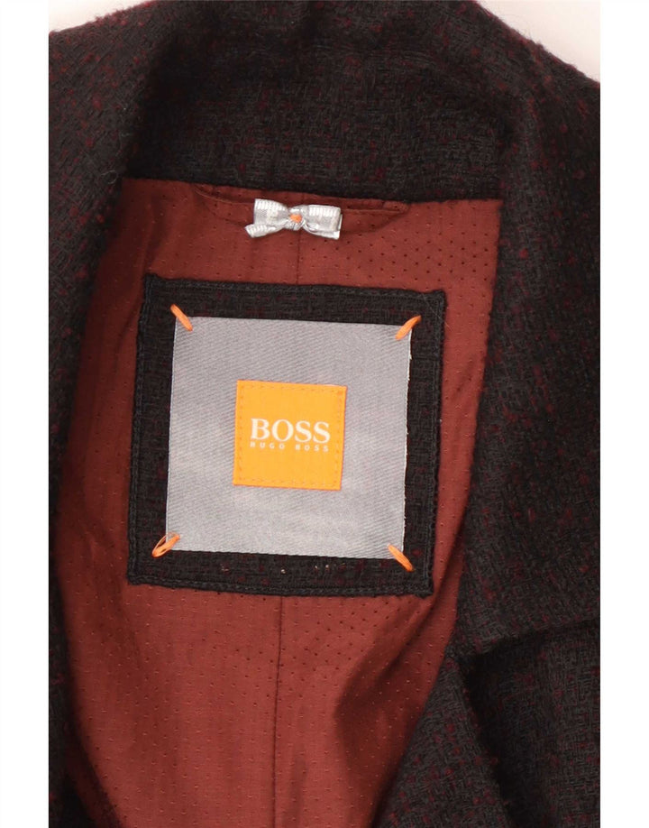 Hugo Boss Womens Double Breasted Coat UK 12 Medium Brown Geometric