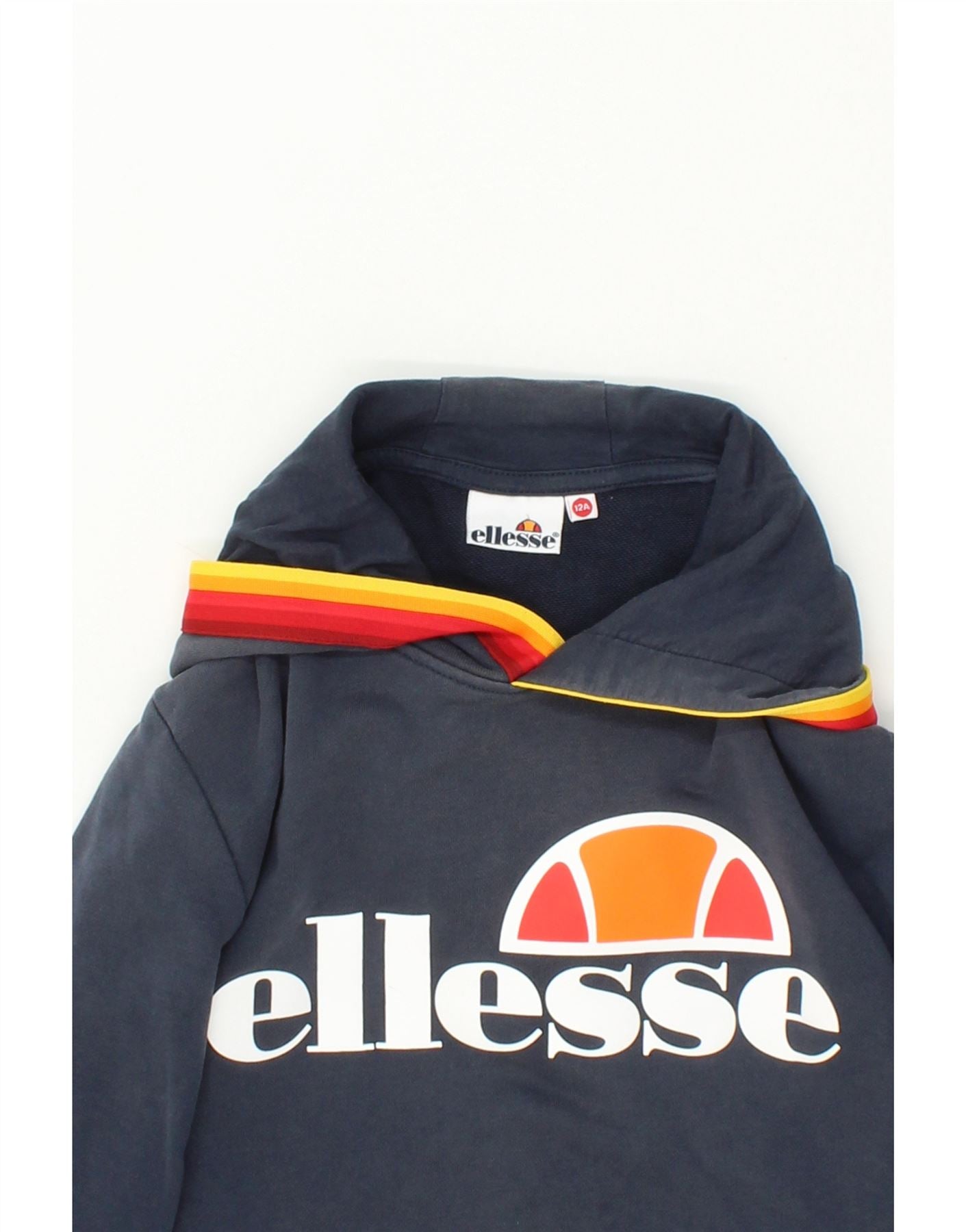 ELLESSE Boys Graphic Hoodie Jumper 11 12 Years Navy Blue Cotton Vintage Second Hand Clothing Online Messina Hembry