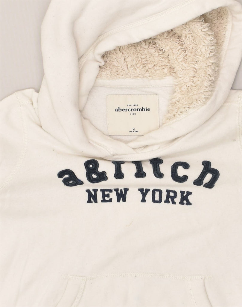 ABERCROMBIE & FITCH Girls Graphic Hoodie Jumper 9-10 Years Medium White | Vintage Abercrombie & Fitch | Thrift | Second-Hand Abercrombie & Fitch | Used Clothing | Messina Hembry 