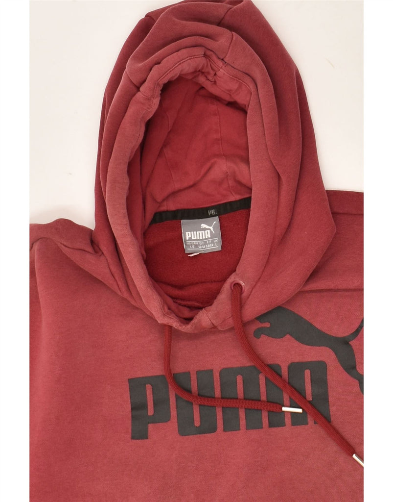 PUMA Womens Graphic Hoodie Jumper UK 16 Large Burgundy Cotton | Vintage Puma | Thrift | Second-Hand Puma | Used Clothing | Messina Hembry 