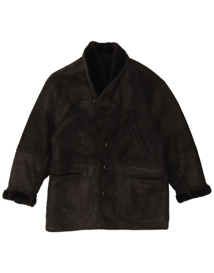 Vintage Mens Shearling Jacket IT 54 2XL Black Shearling