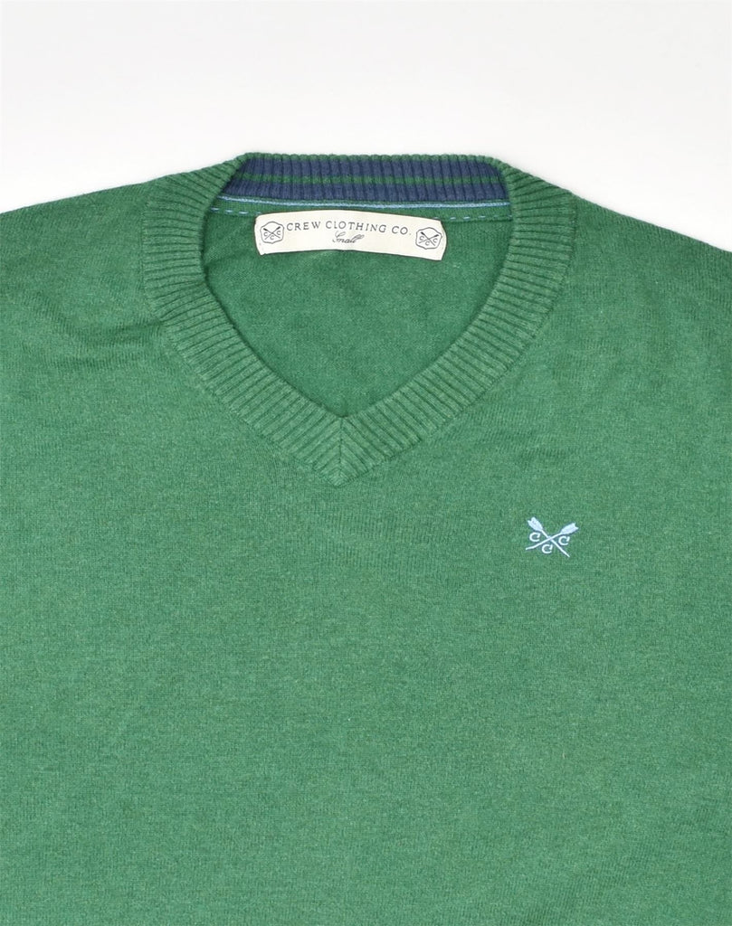 CREW CLOTHING Mens V-Neck Jumper Sweater Small Green Cotton | Vintage Crew Clothing | Thrift | Second-Hand Crew Clothing | Used Clothing | Messina Hembry 