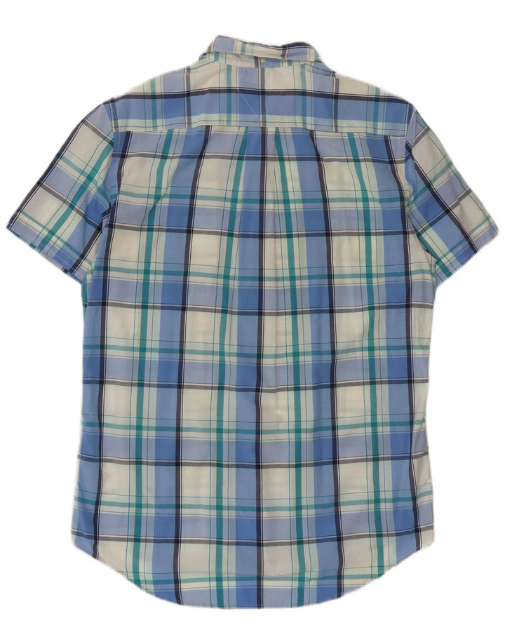Tommy Hilfiger Mens Short Sleeve Custom Fit Shirt Medium Blue Check Cotton