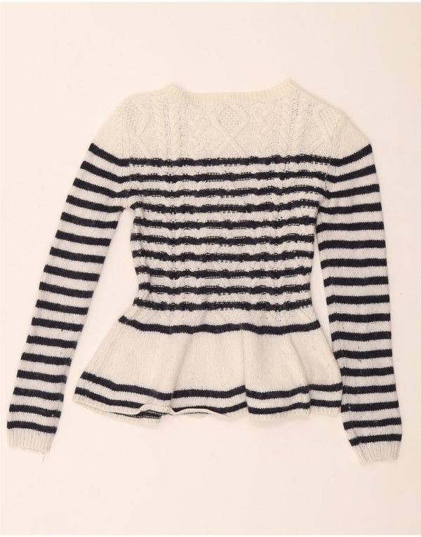 MASSIMO DUTTI Womens Fitted Boat Neck Jumper Sweater UK 8 Small White