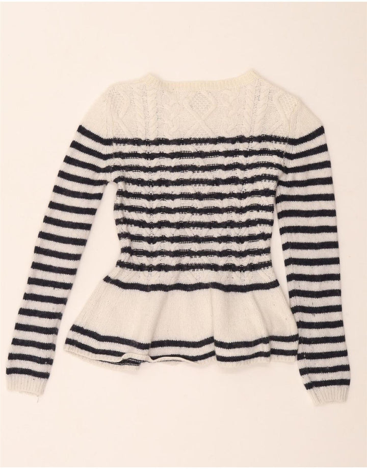 MASSIMO DUTTI Womens Fitted Boat Neck Jumper Sweater UK 8 Small White