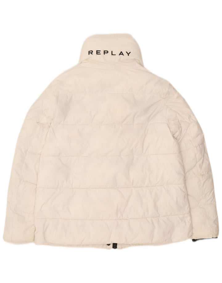 Replay Womens Graphic Oversized Padded Jacket UK 6 XS White Polyester