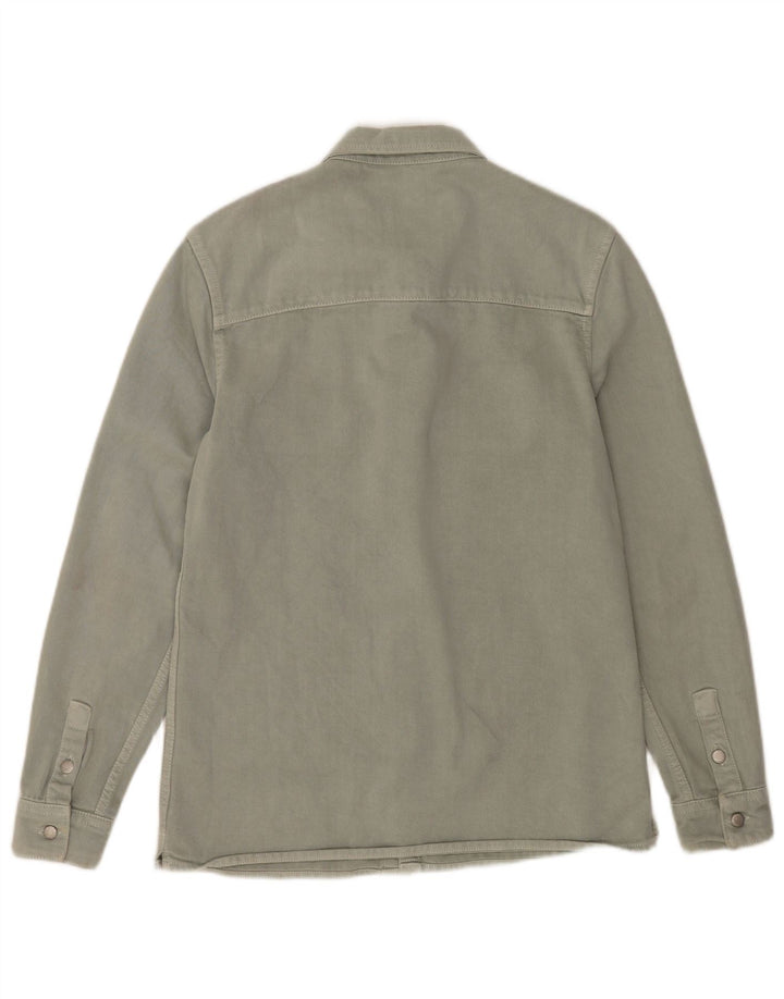 ZARA Mens Relaxed Fit Denim Shirt Small Khaki Cotton
