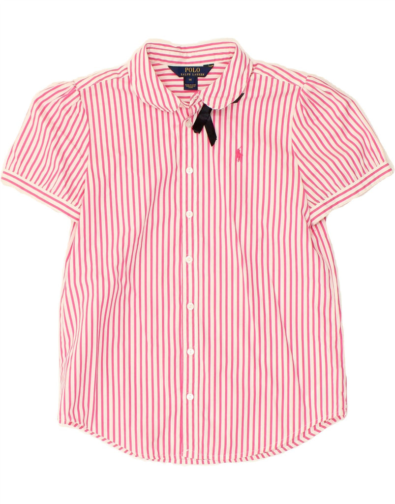 POLO RALPH LAUREN Girls Short Sleeve Shirt 13-14 Years Pink Striped Cotton Vintage Polo Ralph Lauren and Second-Hand Polo Ralph Lauren from Messina Hembry 