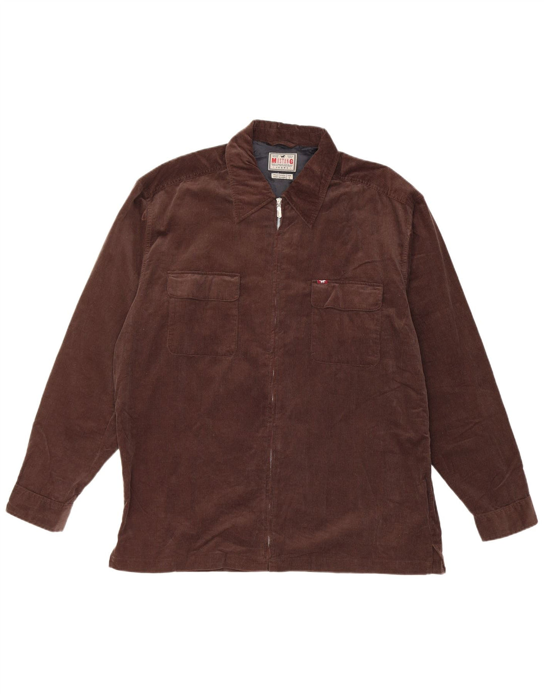 MUSTANG Mens Corduroy Shirt Large Brown Cotton