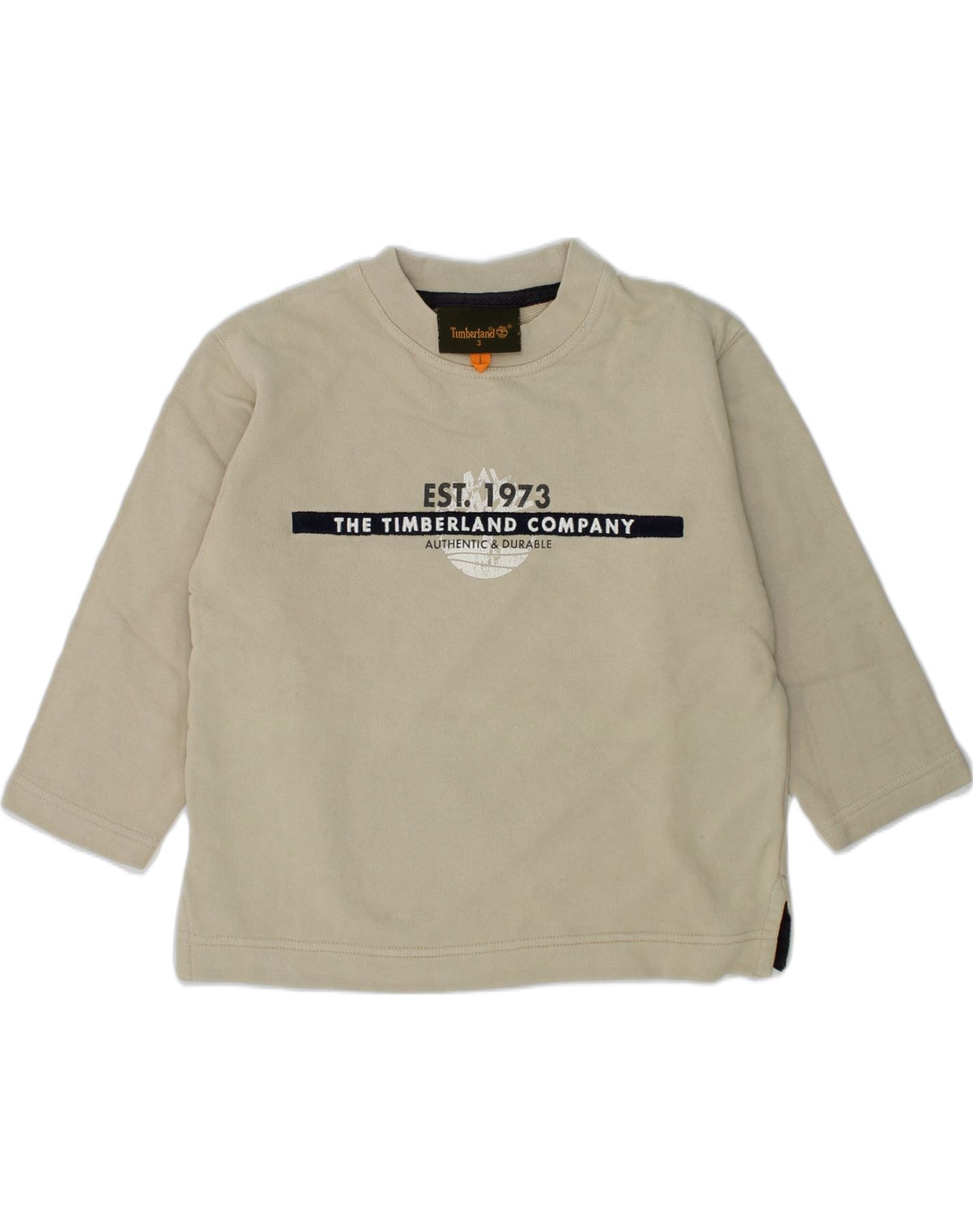 TIMBERLAND Boys Graphic Sweatshirt Jumper 2 3 Years Beige Cotton