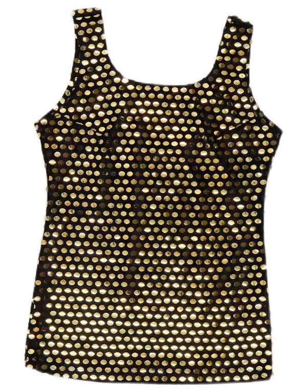 Vintage Womens Sleeveless Blouse Top UK 10 Small Black Polyester