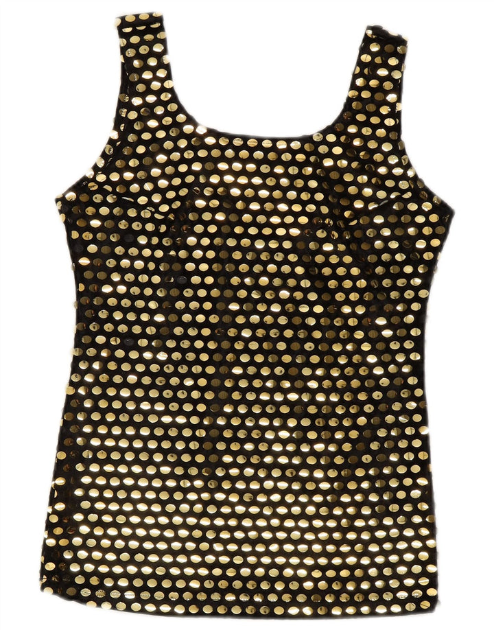 Vintage Womens Sleeveless Blouse Top UK 10 Small Black Polyester