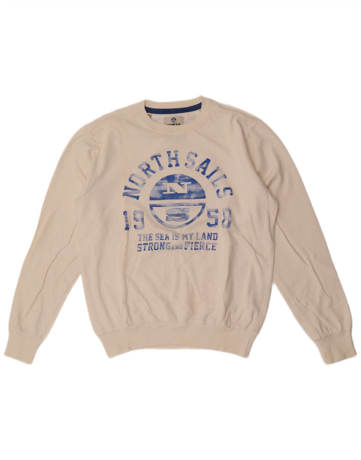 North Sails Mens Graphic Sweatshirt Jumper Medium White Cotton