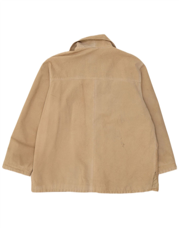 Vintage Womens Oversized Suede Jacket EU 42 Large Beige Leather