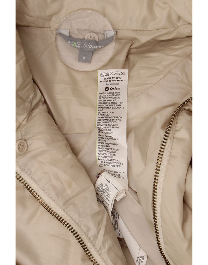 Marks & Spencer Womens Hooded Oversized Padded Coat UK 14 Medium Off White