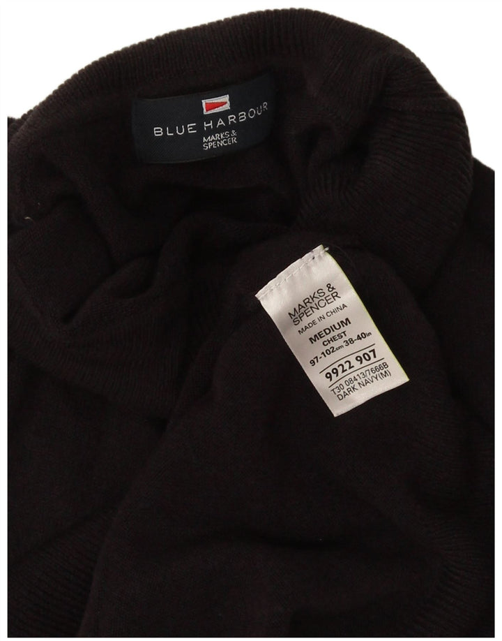 Marks & Spencer Mens Blue Harbour Roll Neck Jumper Sweater Medium Black