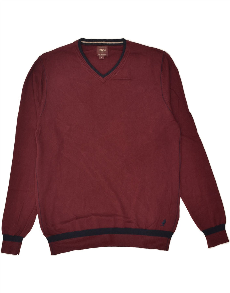 MARLBORO CLASSICS Mens V-Neck Jumper Sweater Medium Burgundy Cotton | Vintage Marlboro Classics | Thrift | Second-Hand Marlboro Classics | Used Clothing | Messina Hembry 