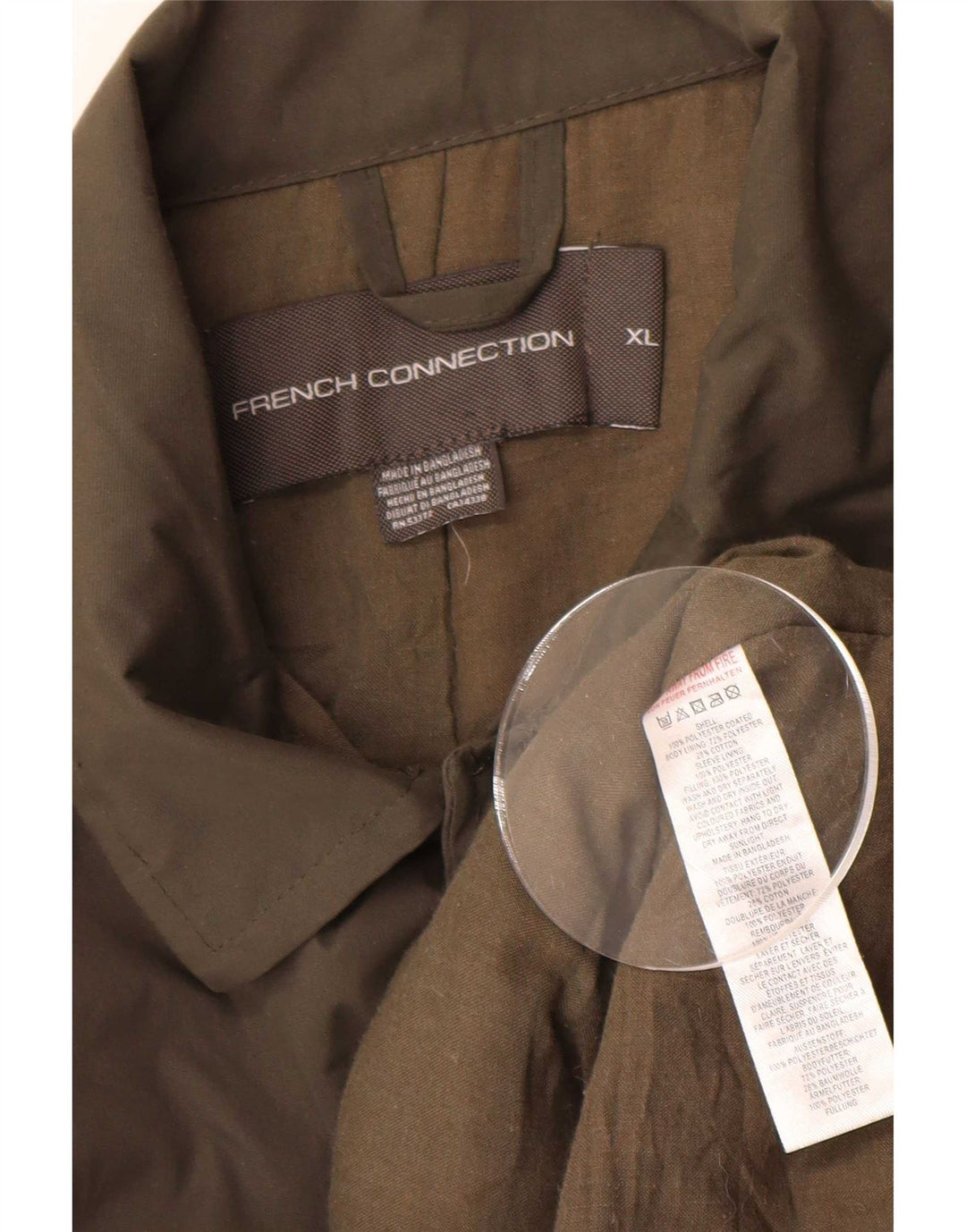 French Connection Mens Overcoat UK 42 XL Khaki Polyester
