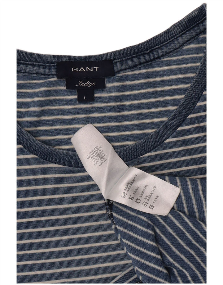 Gant Mens Indigo T-Shirt Top Large Blue Striped Cotton