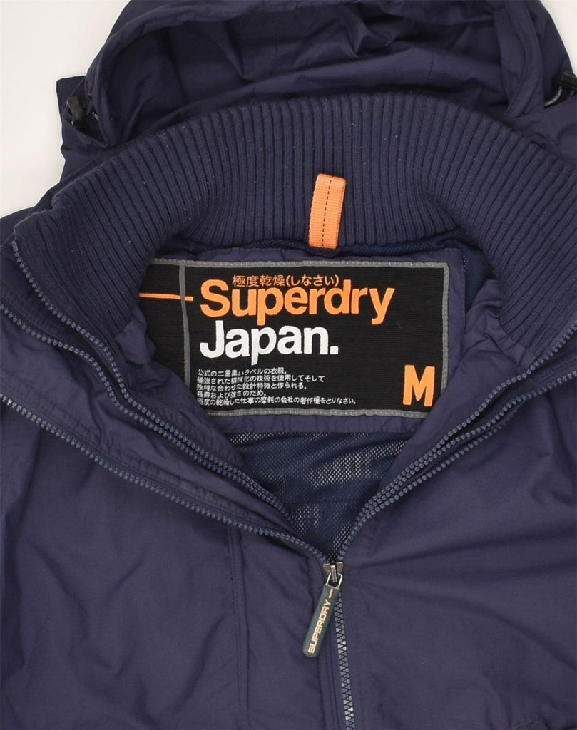 SUPERDRY Womens Slim Fit Hooded Rain Jacket UK 12 Medium Navy Blue Nylon | Vintage Superdry | Thrift | Second-Hand Superdry | Used Clothing | Messina Hembry 