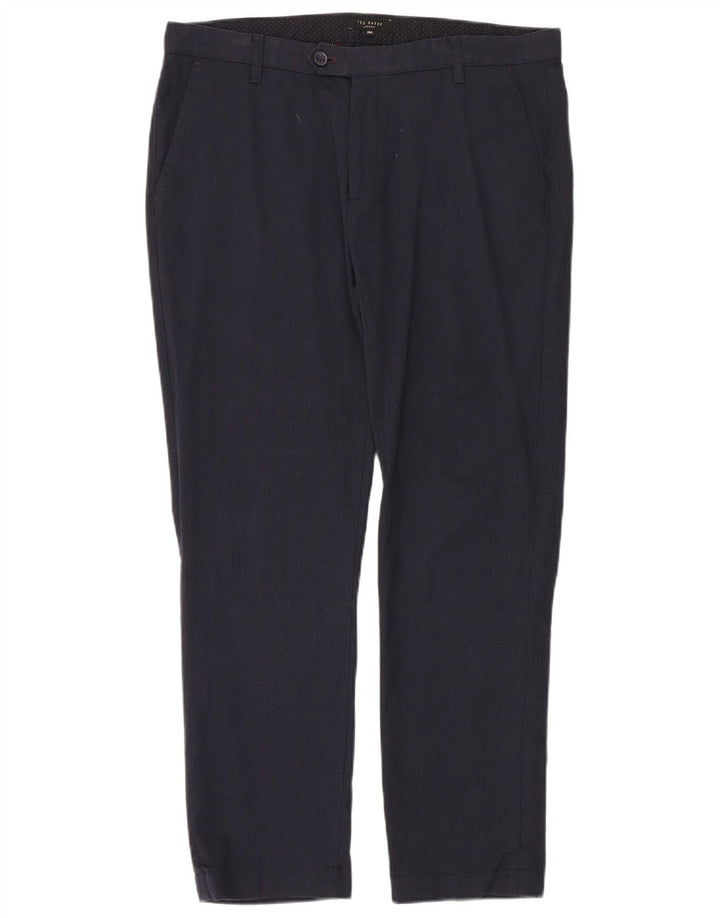 Ted Baker Mens Slim Suit Trousers W36 L30 Navy Blue Cotton