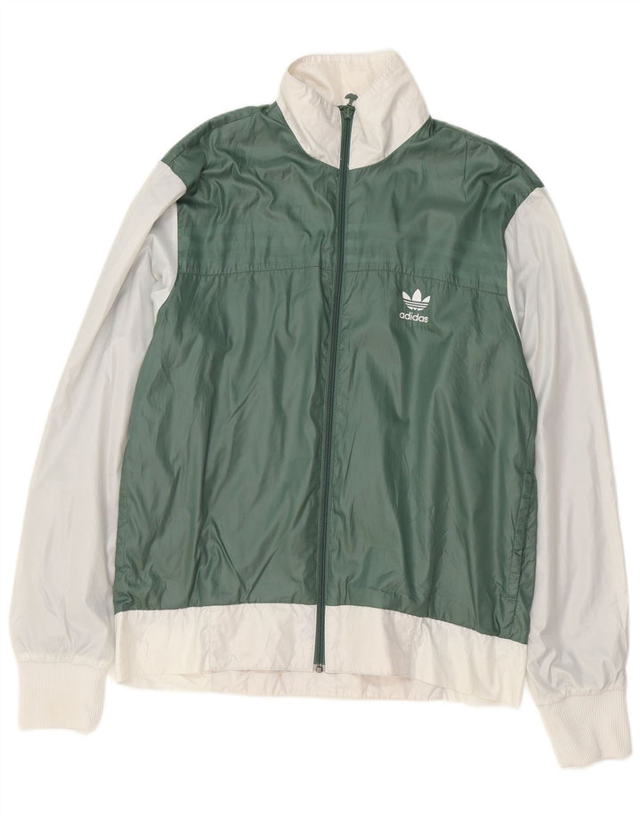 ADIDAS Mens Rain Jacket UK 38 Medium Green Colourblock Polyester