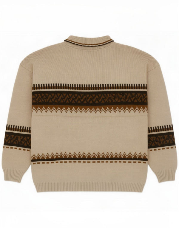 Xavier Mens Polo Neck Jumper Sweater Medium Beige Geometric