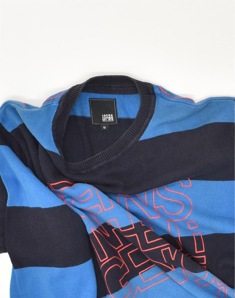 JACK & JONES Mens Graphic Crew Neck Jumper Sweater Medium Blue Striped | Vintage Jack & Jones | Thrift | Second-Hand Jack & Jones | Used Clothing | Messina Hembry 