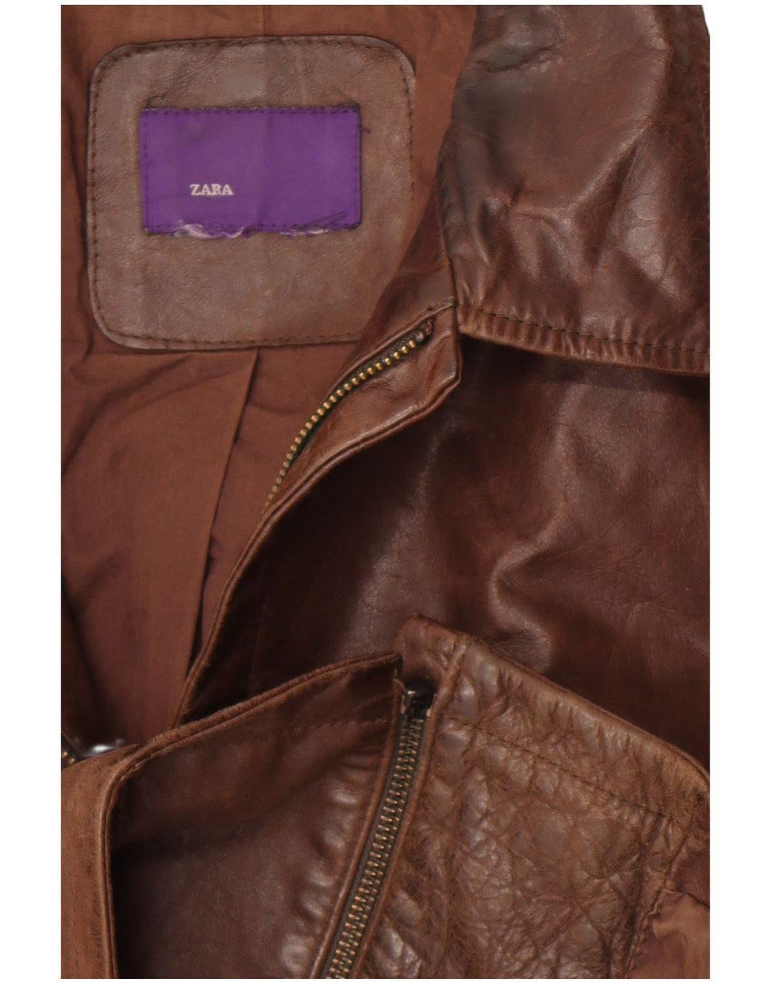 Zara Mens Leather Jacket UK 38 Medium Brown