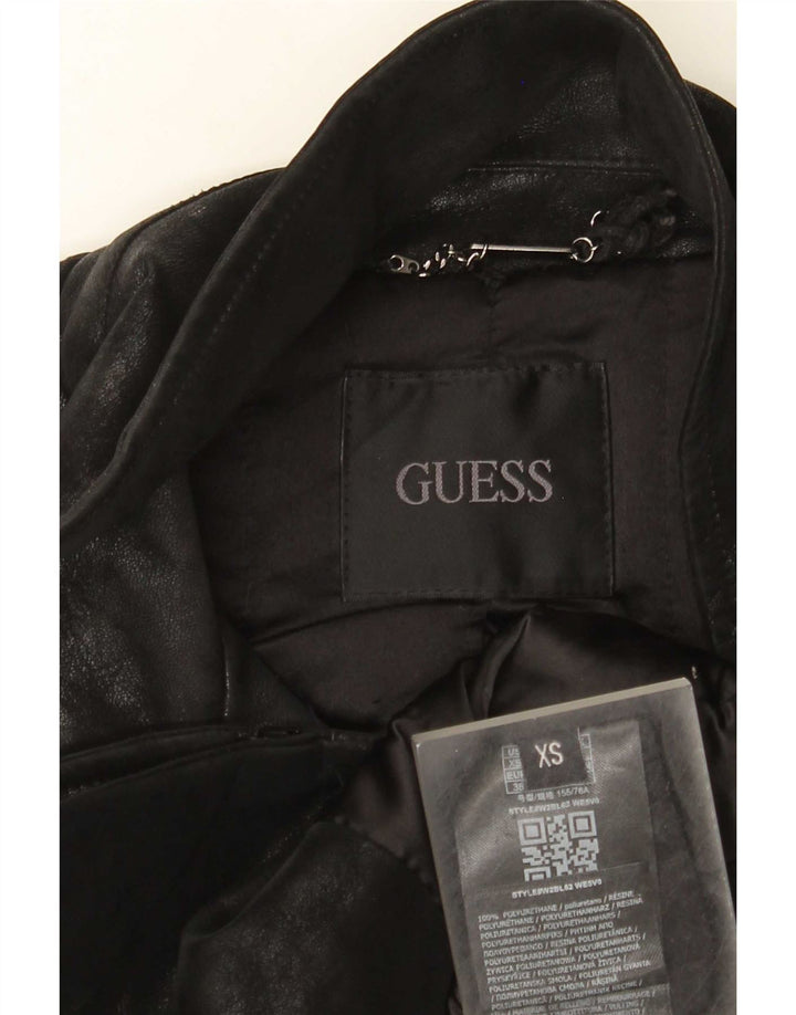 Guess Womens Faux Leather Biker Jacket UK 4 XS Black Polyurethane
