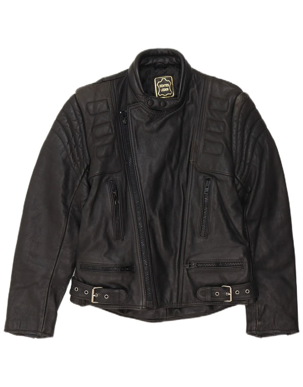 Vintage Mens Leather Biker Jacket EU 48 Medium Black Leather